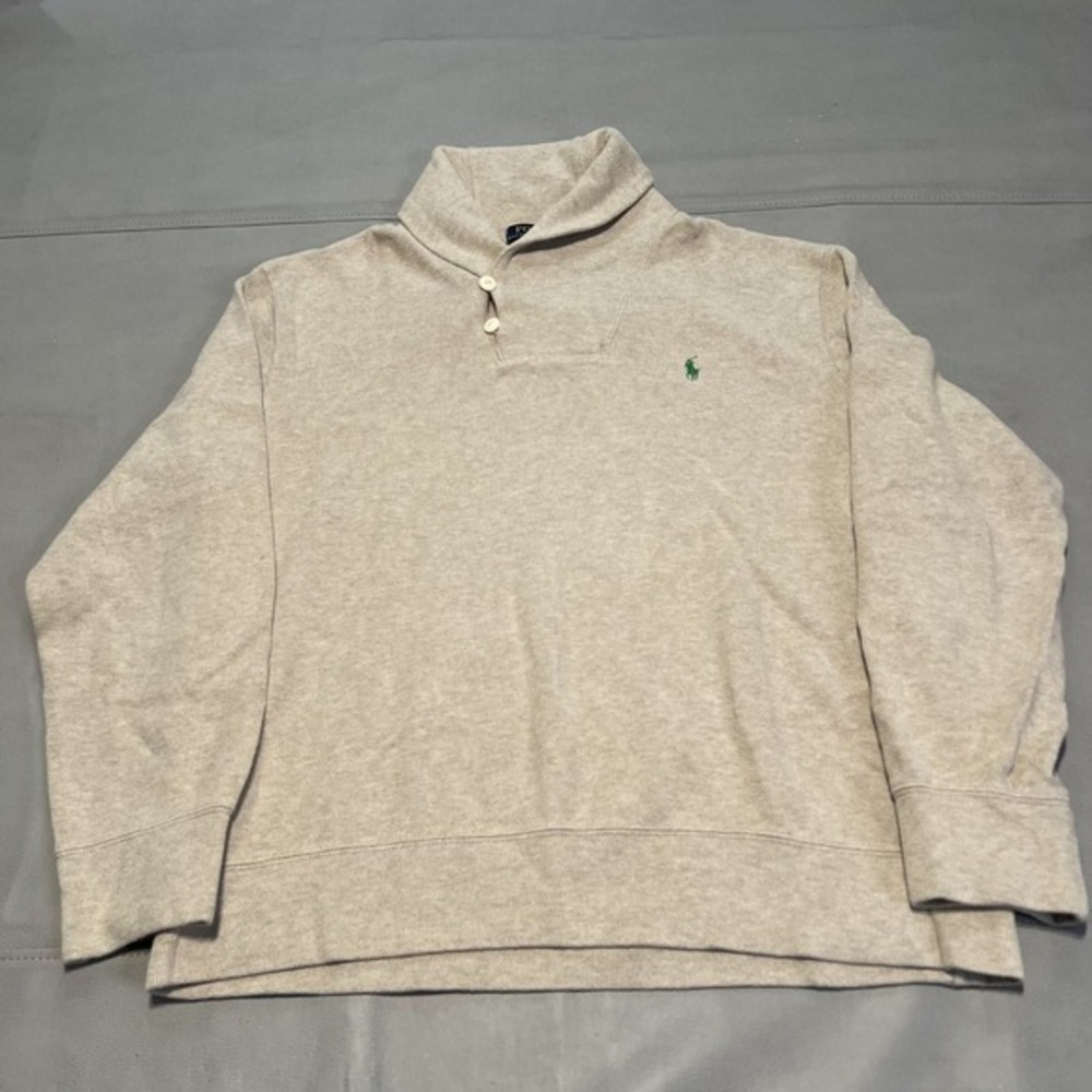 Polo Ralph Lauren Men Shawl Collar Tan Sweatshirt XL Cotton Preppy Grandpa-2859